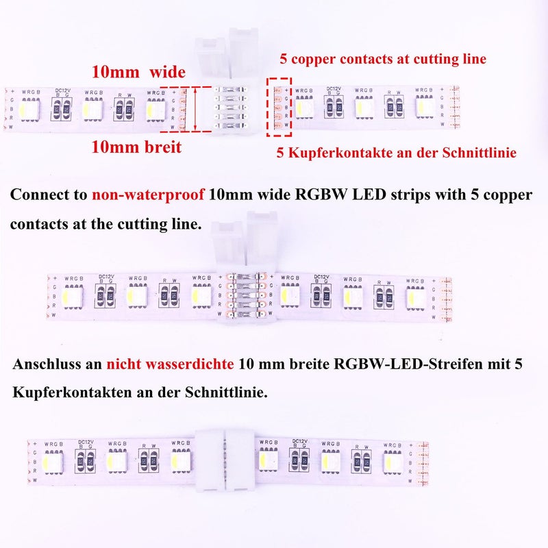 LITAELEK موصل شريط LED RGBW 20 قطعة LitaElek 5 دبابيس بعرض 10 مم لشريط LED 5050 شريط ريبون موصل حبل 5 موصلات SMD 5050 - Image 3